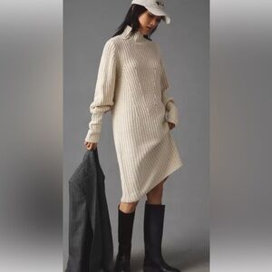 Moon River Women Sweater Midi Cable Dress Medium Cream Mock Neck Anthropologie